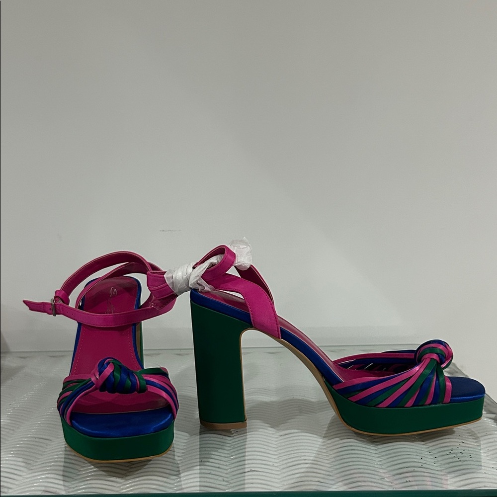 Elegant Pink and Green Strappy Heels